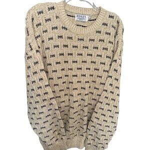 Vintage Ashley Knit Pattern Crewneck Sweater Coogi Style‎ USA Made XL Beige